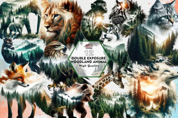 Double Exposure Woodland Animal Clipart: A Design Asset