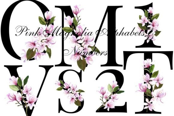 Elegant Pink Floral Alphabet & Numbers Clipart for Designers