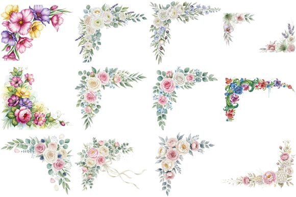 Elevate Designs with 120 Watercolor Floral Corner Borders