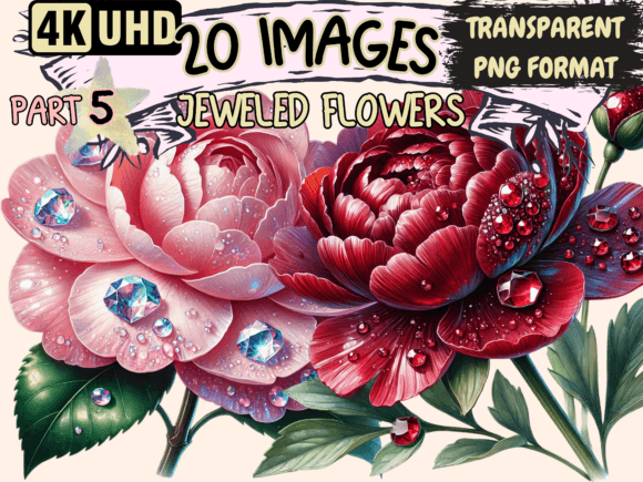 Elevate Designs with Jeweled Flowers Clipart P5