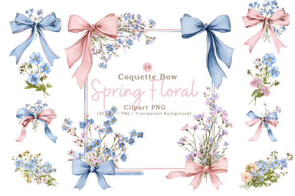Elevate Your Designs with Coquette Bow & Spring Floral Clipart