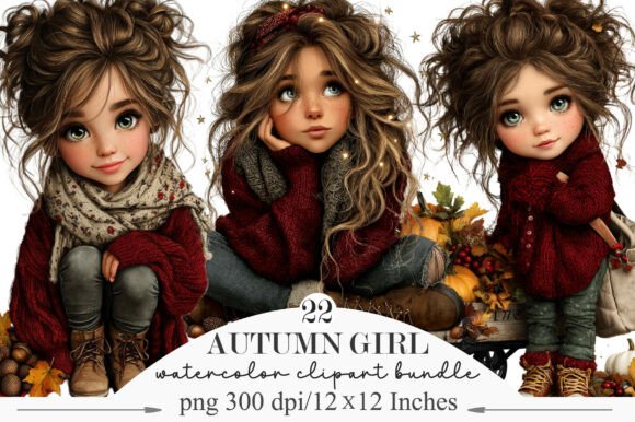 Enchanting Autumn Girl Whimsical Clipart for Creative Projects