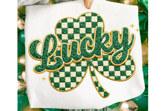 Faux Stitch Lucky Shamrock Varsity PNG for Design