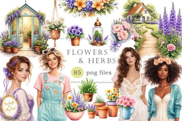 Flowers Herbs Clipart Botanical Garden: A Designer's Resource