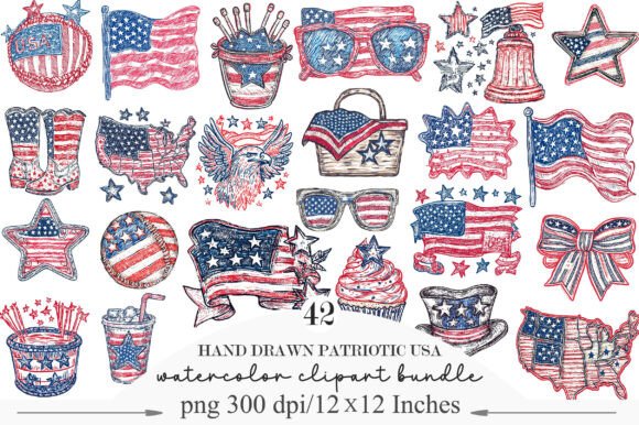 Hand Drawn Patriotic USA Clipart PNG