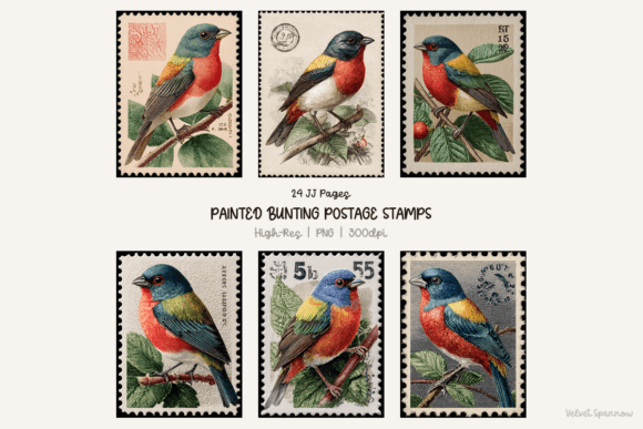 Painted Bunting Postage Stamps 24 Png: A Designer's Asset