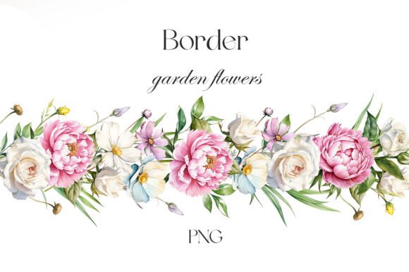 Peonies and Garden Flowers Border: Design Applications