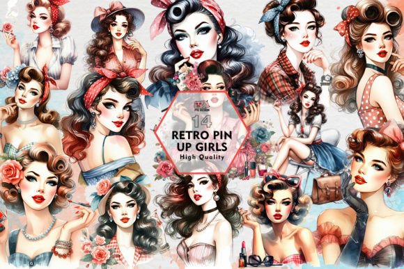 Retro Pin Up Girls Clipart PNG Graphics