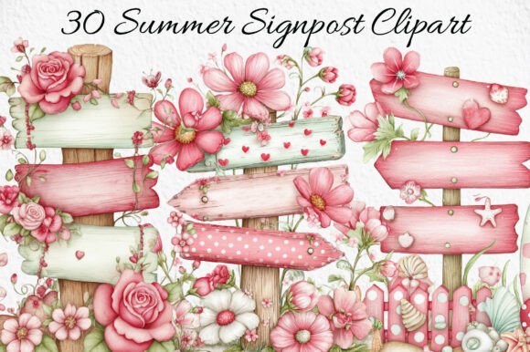 Summer Signpost Clipart: Whimsical Design Assets