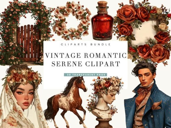 Timeless Design: The Vintage Romantic Serene Clipart Bundle