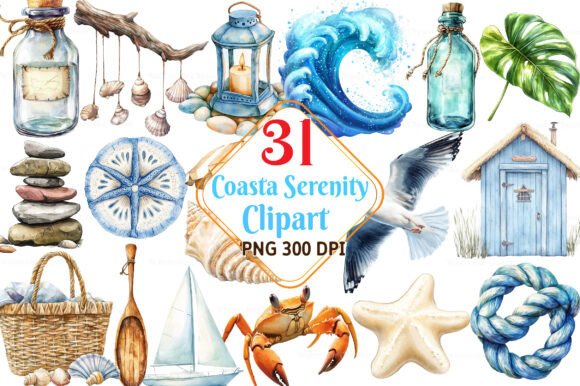 Watercolor Coastal Serenity Clipart: A Designer's Toolkit