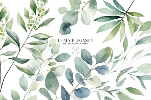 Watercolor Eucalyptus Leaf Clipart Set for Elegant Design