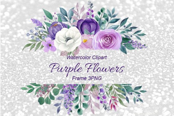 Watercolor Purple Flower Frame Clipart: Elegant Design Assets