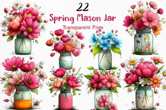 Watercolor Spring Mason Jar Clipart: A Design Asset