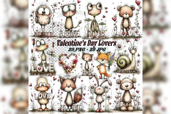 Whimsical Valentine Lovers Clipart for Romantic Designs